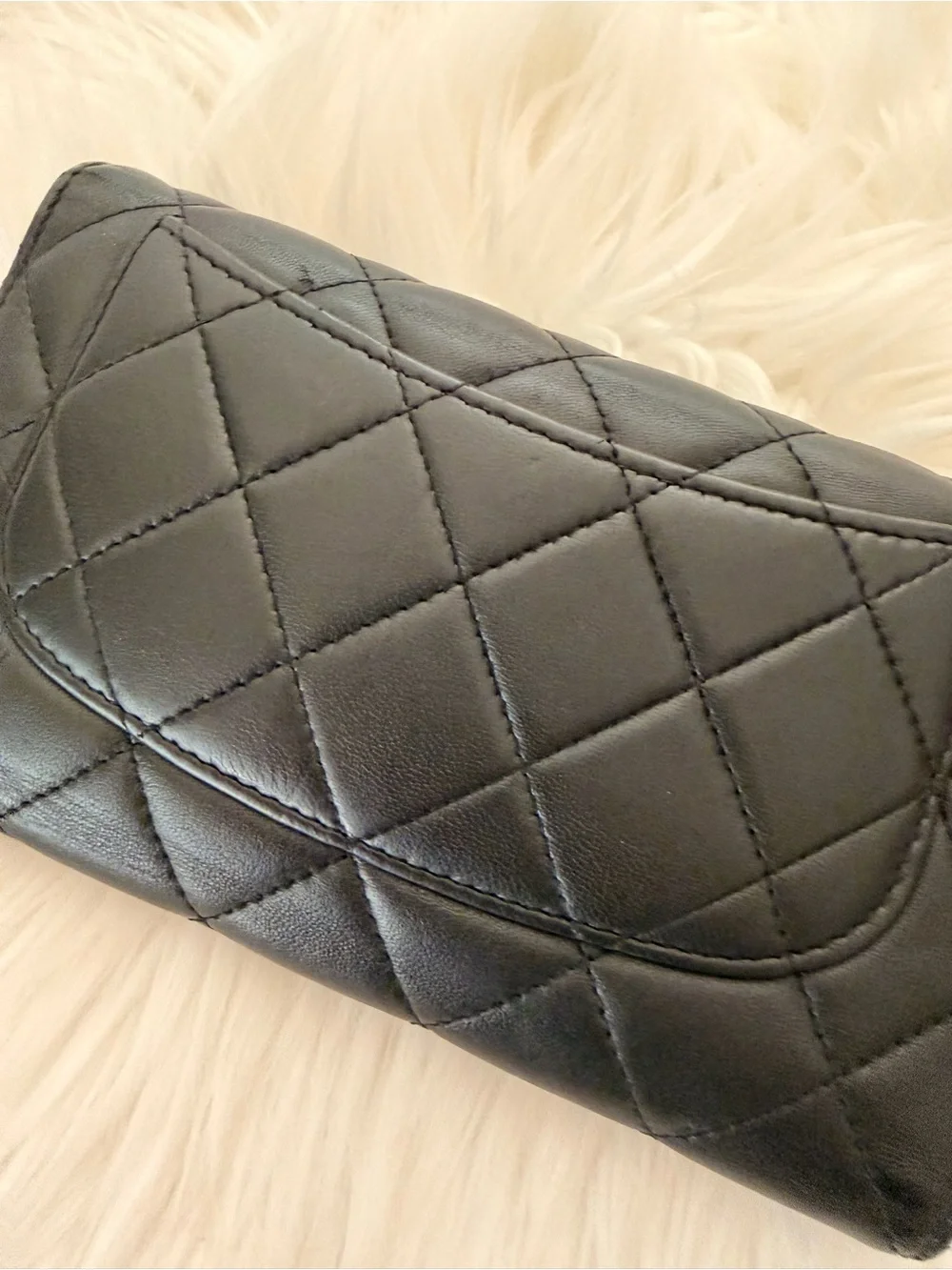 Authentic CHANEL Black Quilted Leather Lambskin Wallet - Excellent Condition